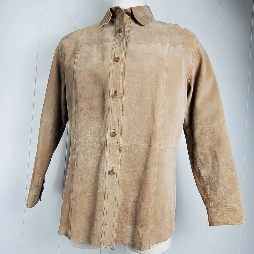 Suede Leather Nygard Collection tan shacket size 16